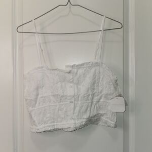 Altar'd State White Eyelet Button-Front Cropped Cami Top